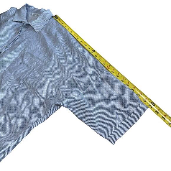 Liabella Top Woman's Button Up Blouse Striped Blue 100% Linen 7XL L/S Coastal - Picture 7 of 8